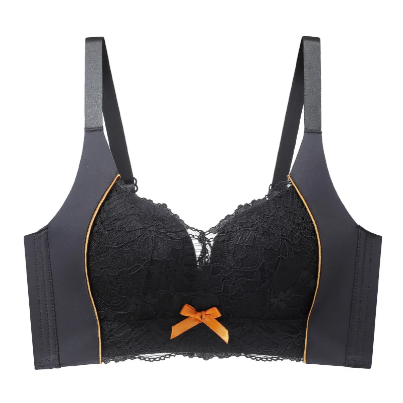 l Latex Lace Bra Wirel U-Ba Gathered Young Women's Full Cup Fixed Strap Underwear Sweet Sle Home Clothes