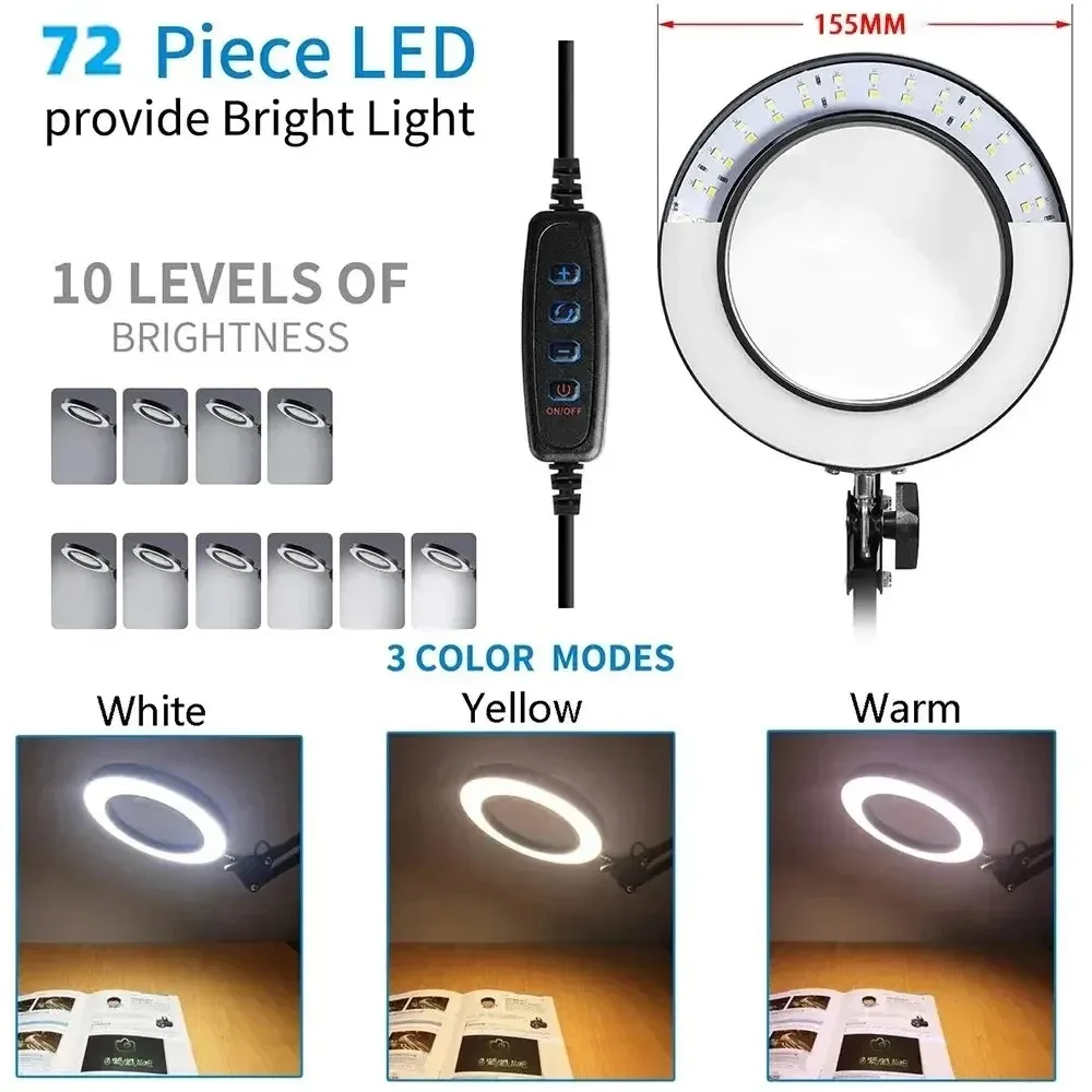 8X/10X NEW Illuminated Magnifier USB 3 Colors LED Magnifying Glass for Soldering Iron Repair/Table Lamp/Nail Lamp