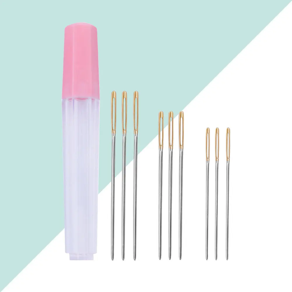 9Pcs 대형 눈금 바늘 무딘 스테인레스 스틸 재봉실 바늘 뜨개질 크로스 스티치 녹 방지 바늘