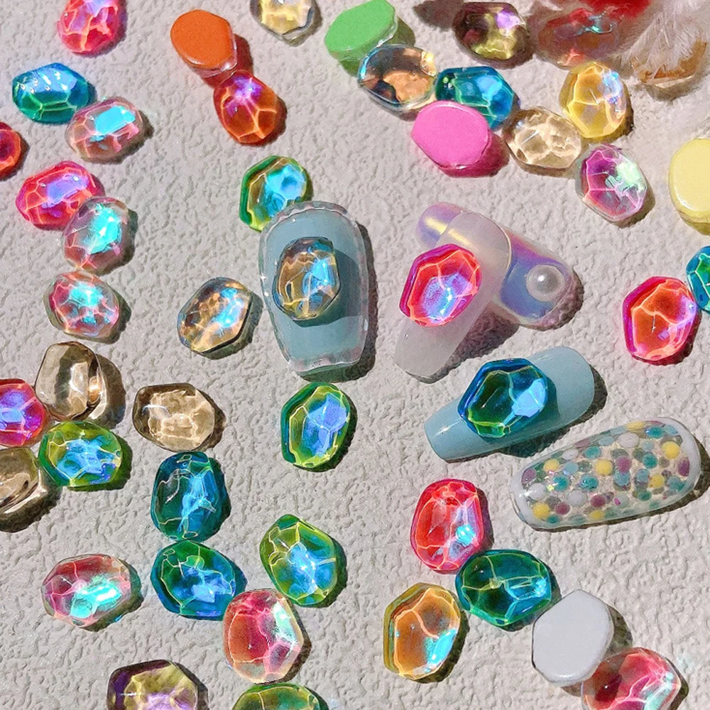 20pcs 오로라 물 리플 스톤 네일 아트 매력 3D 여름 얼음 투명 크리스탈 네일 라인 석 DIY 럭셔리 네일 액세서리