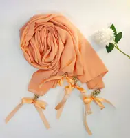New Pearl Chiffon Diamonds Bow Tassel Scarf Hijab Muslim Women Shawl Wrap Turban Islam Stoles Bandanas Headband Bufanda Foulard