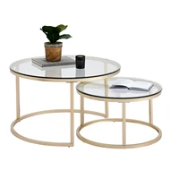 Table basse en fer 2 en 1, mode petit appartement, salon, Table basse ronde en verre trempé pour canapé, Table basse d'appoint 4