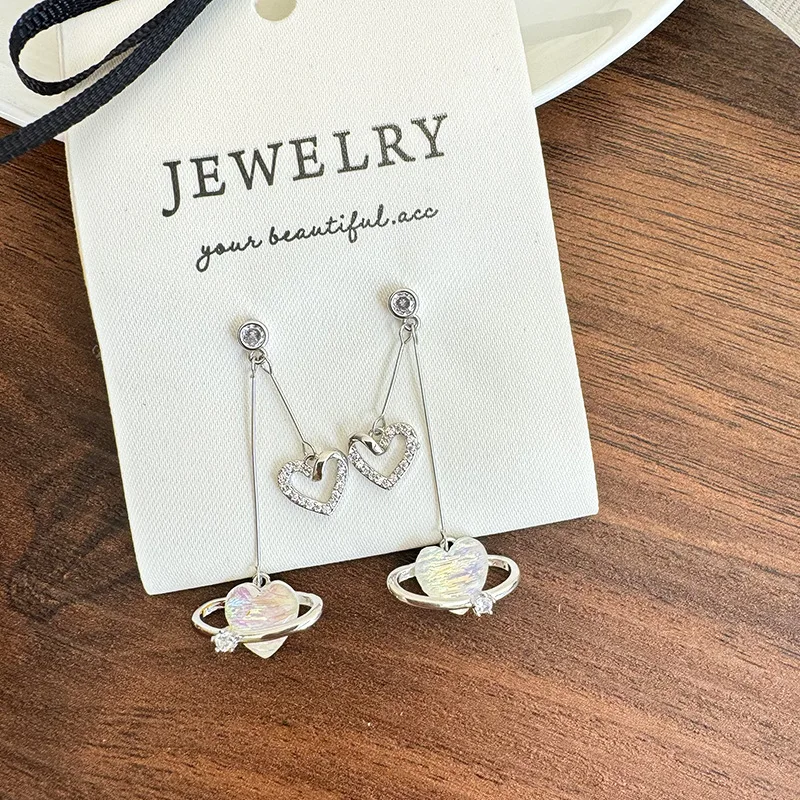 

Minar Temperament CZ Cubic Zircon Shell Hollow Out Love Planet Long Tassel Drop Earrings for Women Silver Plated Copper Jewelry