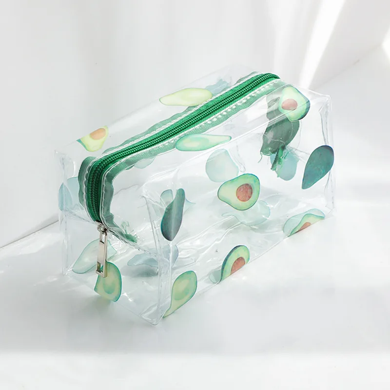 Kawaii Transparent Cosmetic Bag Large Capacity Portable Print Fruit Heart Pattern Pencil Case Makeup Storage Bag