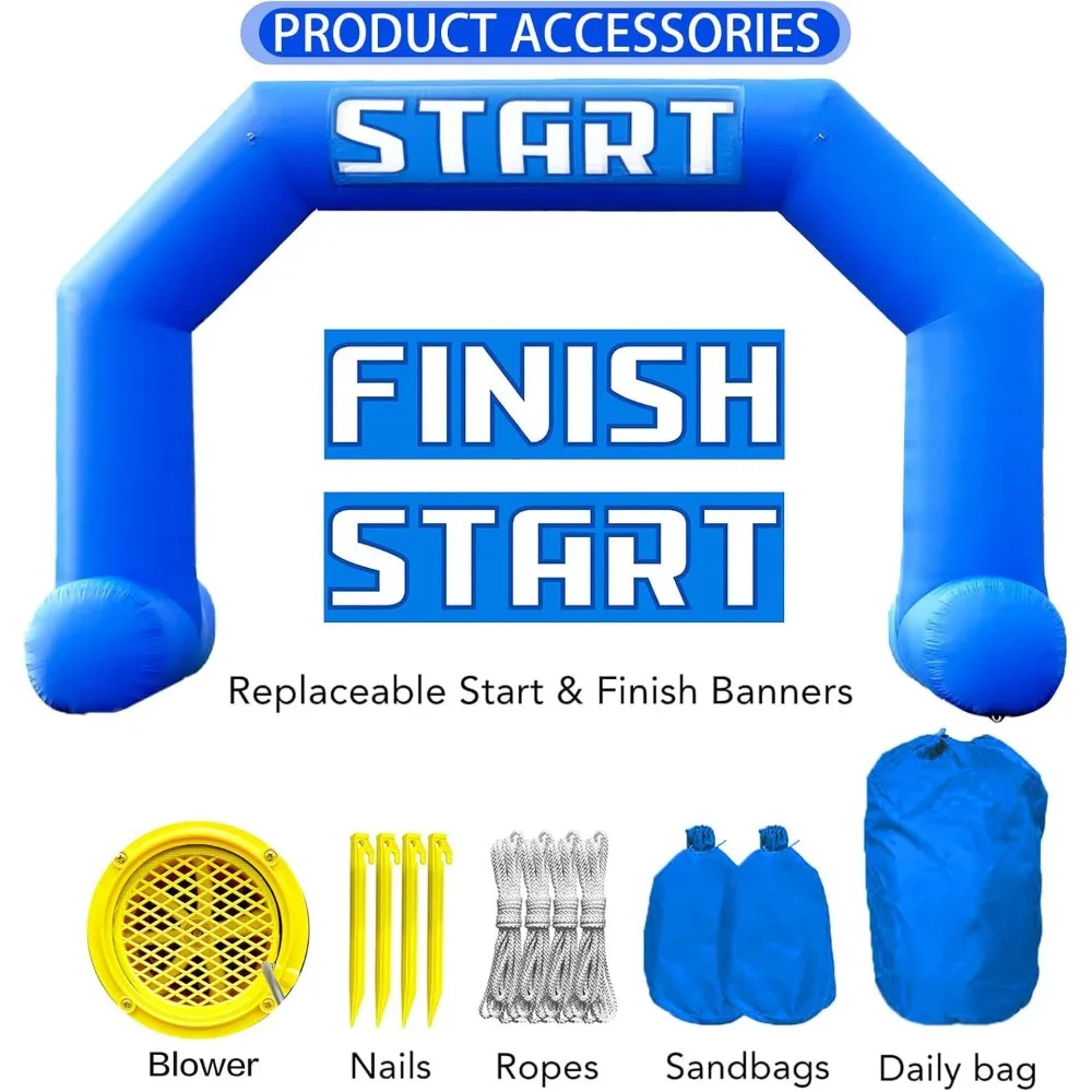 20ft Start Finish Line Inflatable Arch Blue with Powerful Blower, Hexagon Inflatable Archway for Race Outdoor Advertising Commer