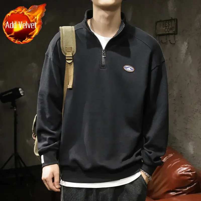 thumbnail image 1 of Camisetas tipo polo para hombre, camisetas con media cremallera, camisetas de gran tamaño, sudaderas de invierno, ropa de lujo coreana de una pieza elástica Y2k AF para hombre, 1 of 5