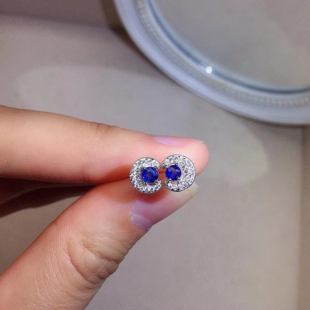

Cute Samll Silver Sapphire Earrings 3mm 100% Natural Blue Sapphire Stud Earrings Solid 925 Silver Gemstone Silver Earrings