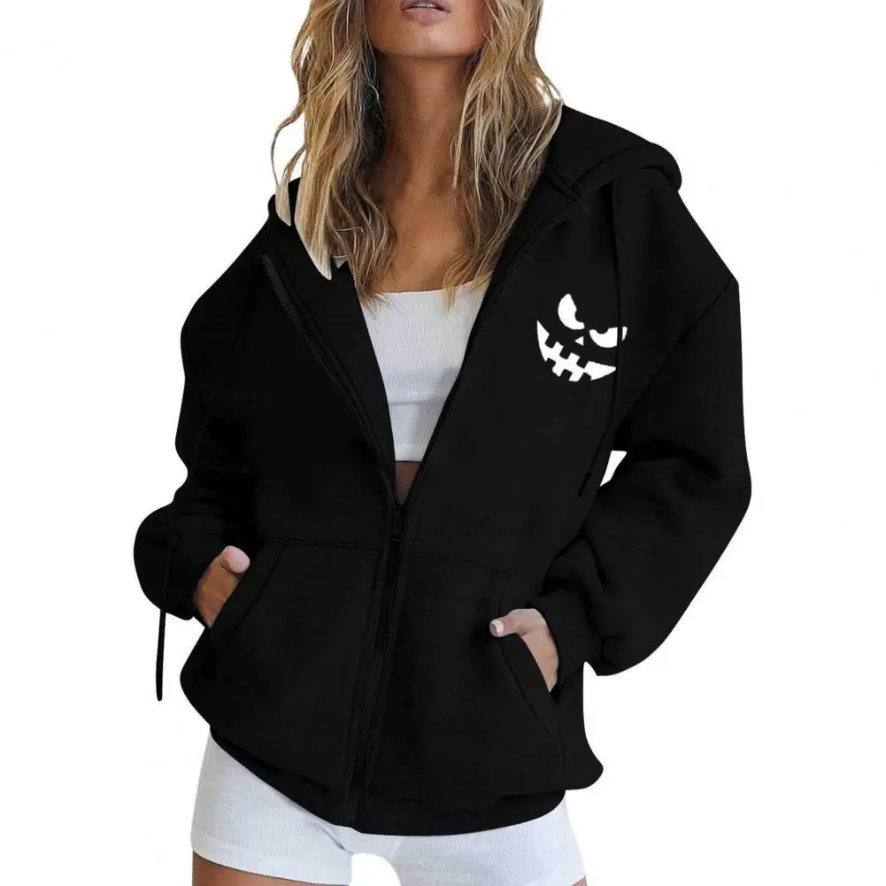 

Adjustable Drawstring Hoodie Cozy Cartoon Print Hooded Sweatshirt Stylish Autumn Women's Loose Fit Casual Hoodie Coat