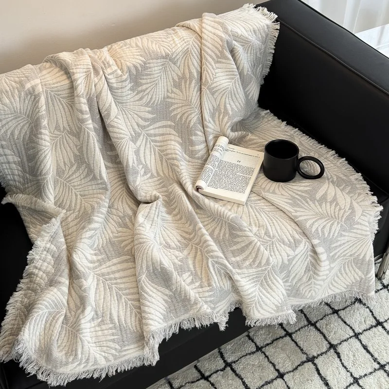 Summer Nap Office Premium Blanket Four Seasons Cotton Yarn Small Blanket Jacquard Tassel Blanket Simple Plain Color Complex 5