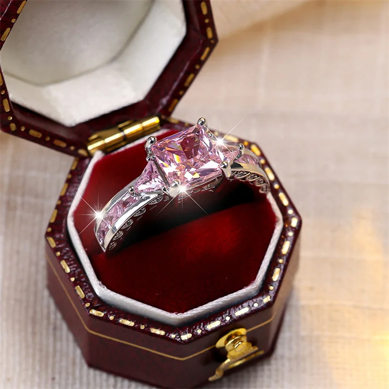 Elegant Crystal Pink Stone Ring in Silver - Luxury Women's Engagement Jewelry