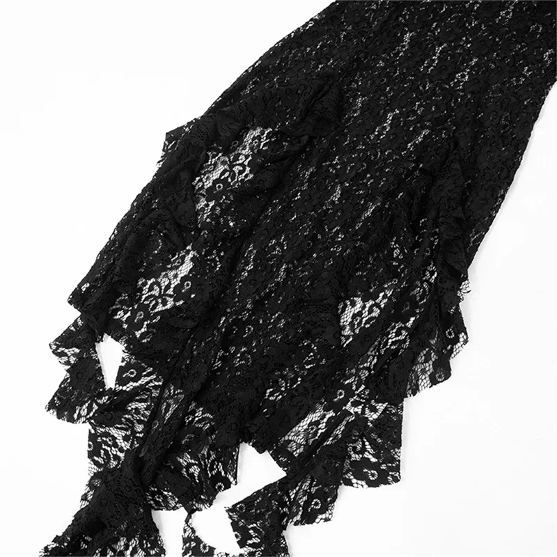 y2k Dress Women Sexy See Through Floral Lace Round Neck Asymmetrical Hem Bodycon Midi Dress Evening Party Dresses _