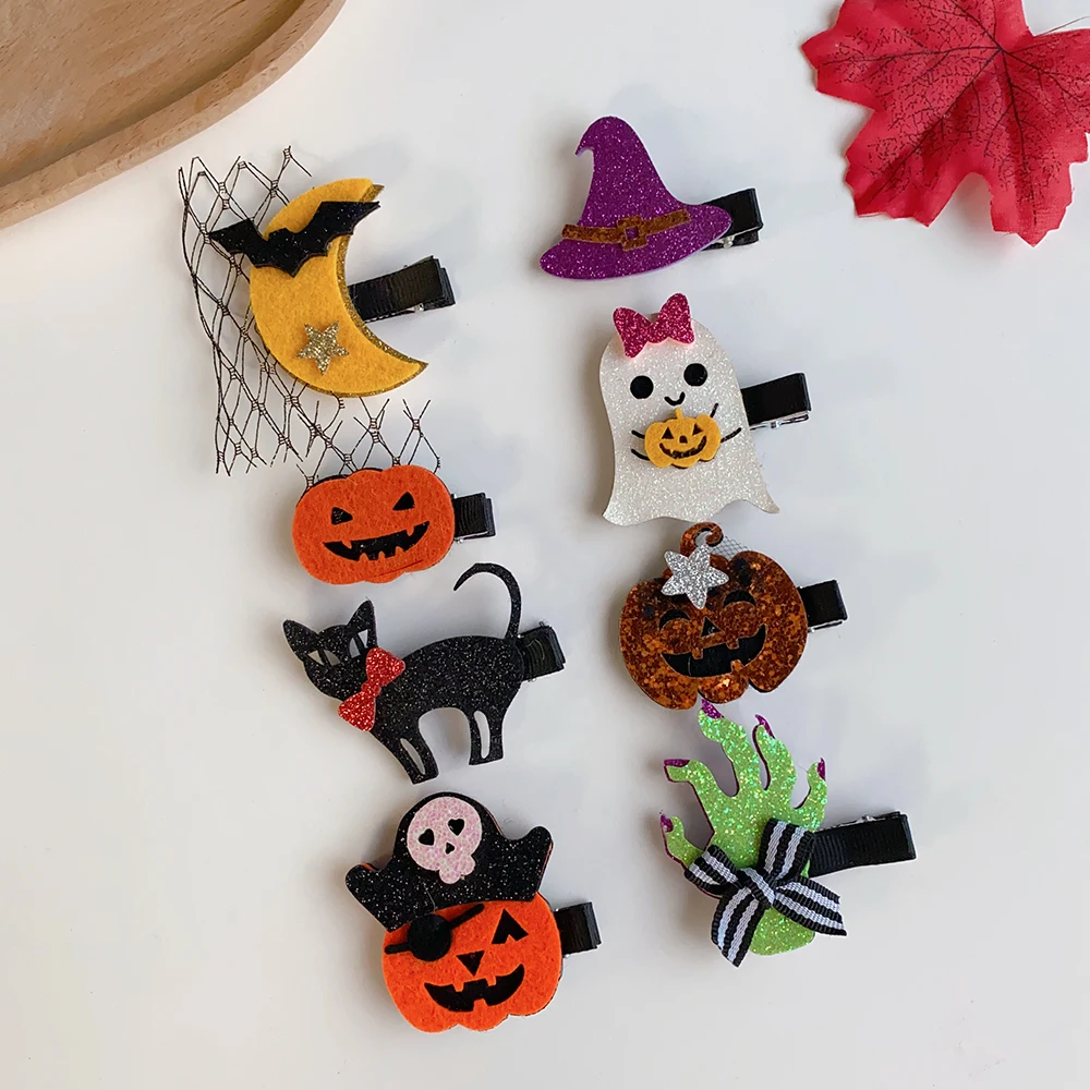 2 Pieces Halloween Headdress Funny Hairpins Personalized Bat Pumpkin Dress up Girls Hairpin Party