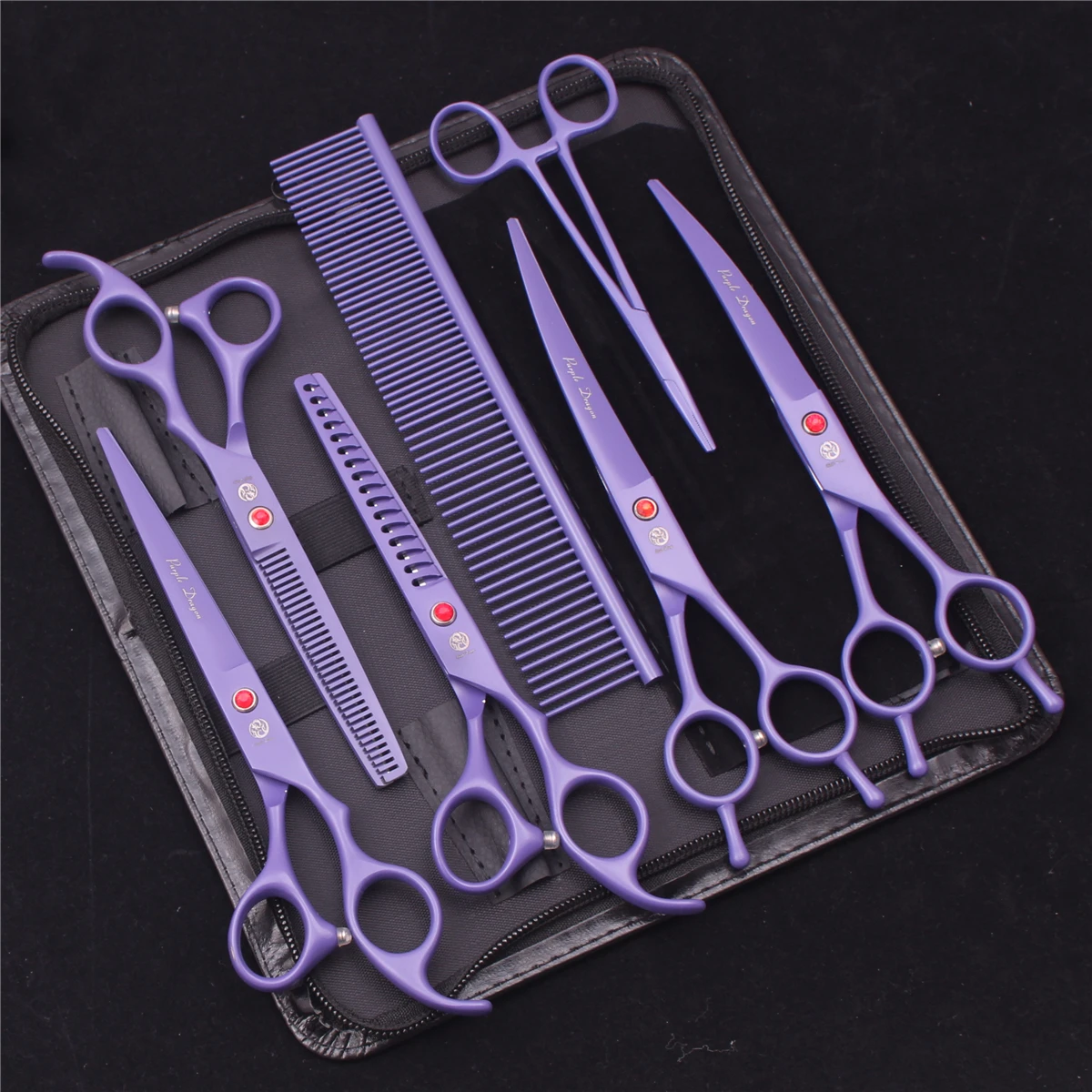 Pet Grooming Scissors Hairdressing Shears Curved Cutting Hemostatic Forceps 7''