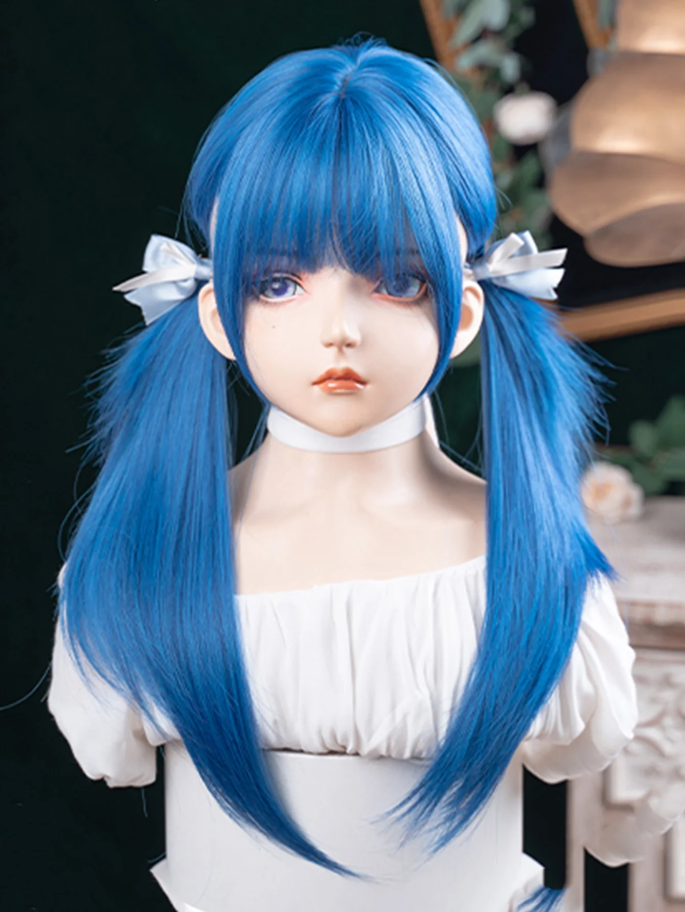 Blue Synthetic Straight Hair Wig For Women Cosplay