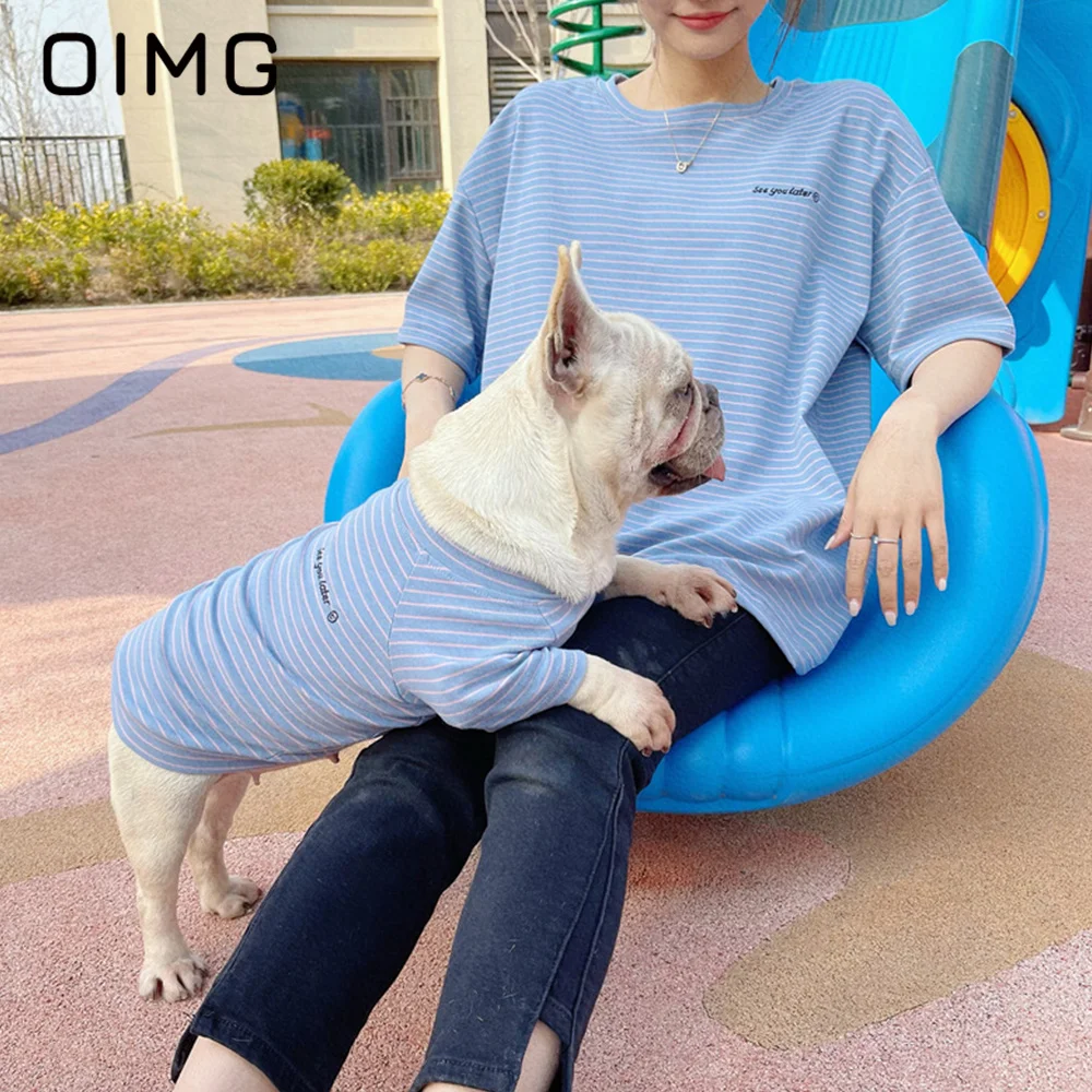 

OIMG Summer Pet Parent Child Striped Cotton Dog Cat Short Sleeve French Bulldog Teddy Clothes Bichon Fashion Small Dogs T-shirt