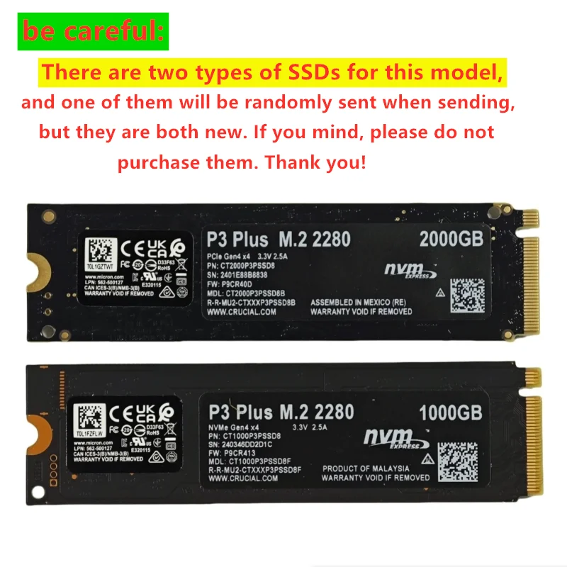 Crucial P3 Plus 1TB PCIe Gen4 3D NAND NVMe M.2 SSD, up to 5000MB/s CT1000P3PSSD8