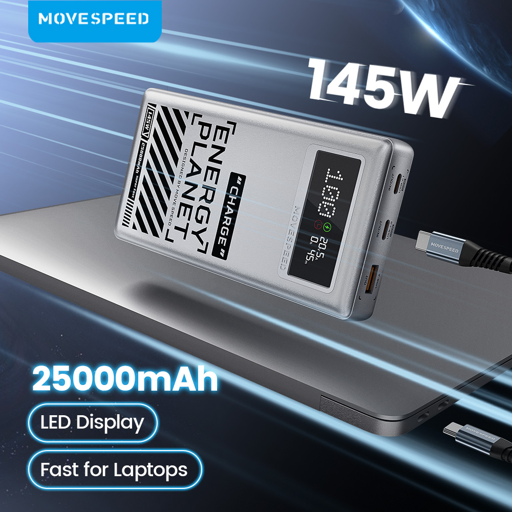 MOVESPEED M25 Power Bank 25000mAh 145W Type C Fast Charge 3 Ports External Battery for iPhone iPad Pro Macbook Outdoor Travel