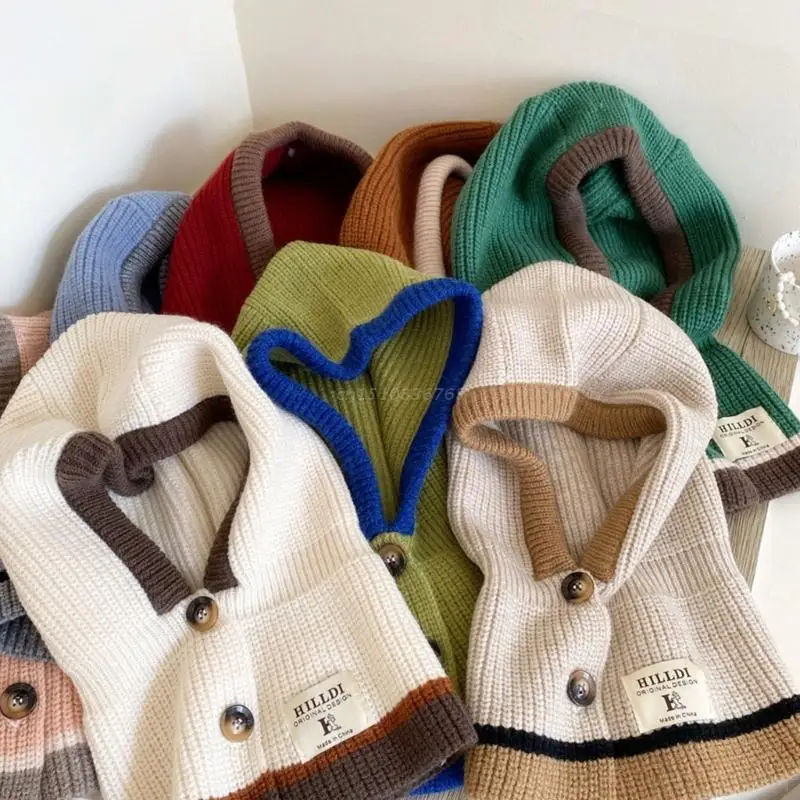

Hooded Hat Scarf Knitted Beanie Hat Autumn Winter Fashion Knit Neck Warmer Hooded Beanie Girls Crochet Beanie Earflap