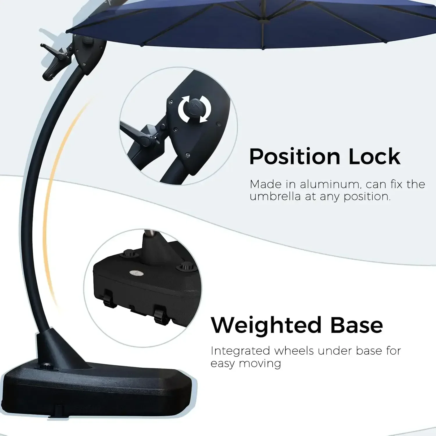 12FT Round Cantilever Patio Umbrella with Base & Cover 5