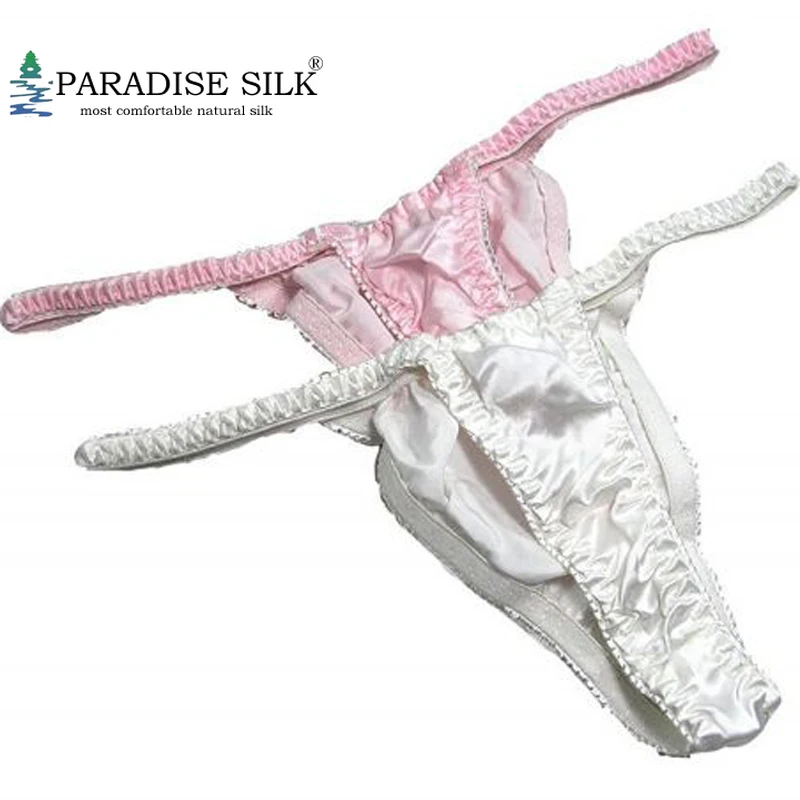 

Women's G-String Lot 2 Pairs 100% Soft Silk Brief Sexy Thong Panties Breathable Seamless Short Lingerie Size US S M L XL XXL