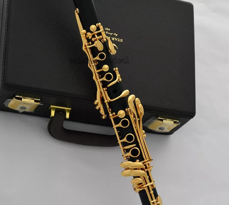 Professional new Grenadilla Ebony Wooden Clarinet 19 key Gold Plated With Case