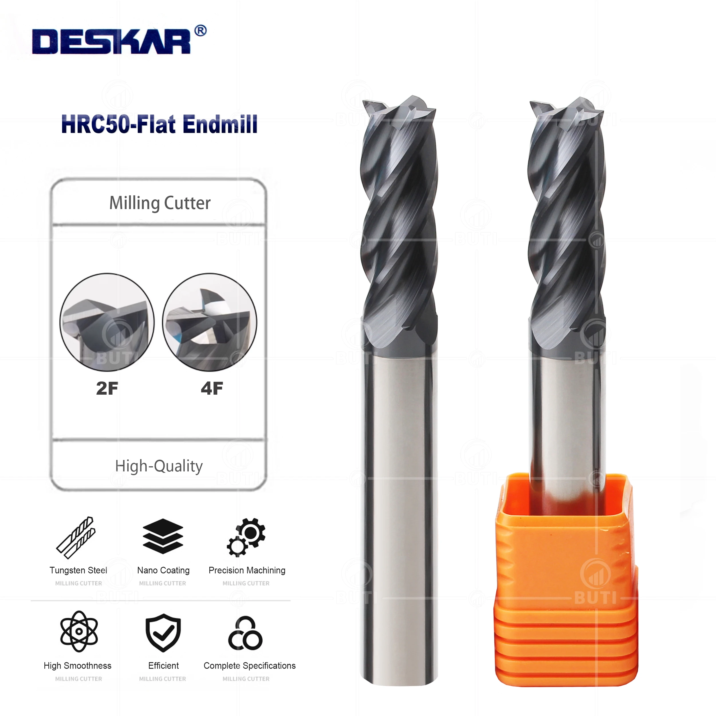 

DESKAR 100% оригинальные 4x50L 5x50L 6x75L 8x100L 10x75L 12x75L 14x100L 16x100L плоские торцевые Фрезы HRC50 2F 4F фрезерные инструменты из сплава