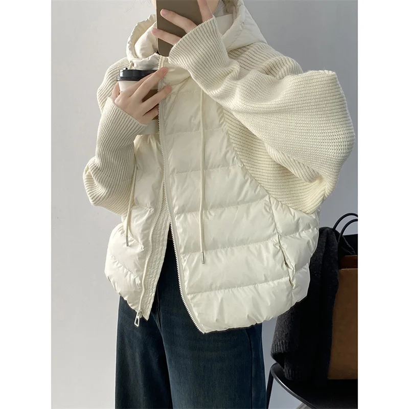 Design Sense Niche Splicing Large  Short Hooded Down Jacket For Women's Winter Korean Fashion Jacket C36