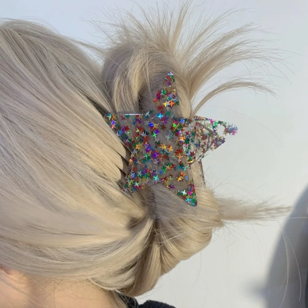 Rosa fünfeckige Haar Krallen clip süße coole würzige Mädchen Haars pange koreanische Pailletten Glitzer Stern Haar Kralle Frauen Mädchen Haarschmuck