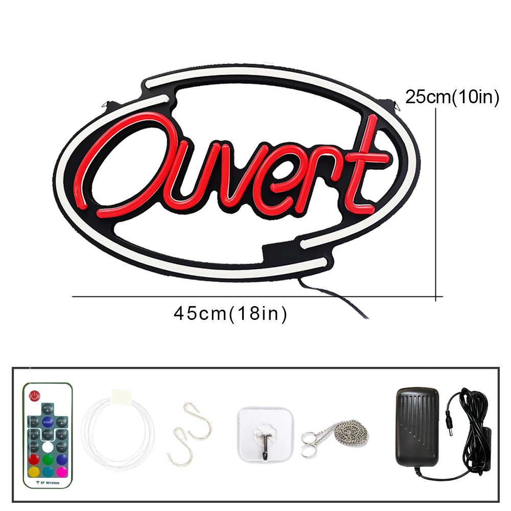 색상 변경 가능한 프랑스 오픈 네온사인 (빨간색 글자 아크 라인 포함) - 사업장 홍보용 레드 네온 조명 스타일-Freehip.co.kr
