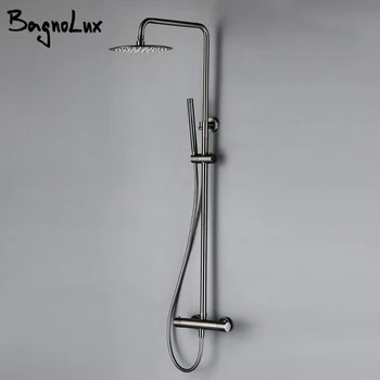 ติดผนังThermostaticวาล์วระบบBagnoluxแปรงสีเทาทองเหลืองRainก๊อกน้ำ8-12 "Topหัวสเปรย์ห้องน้ำชุดฝักบัว 1