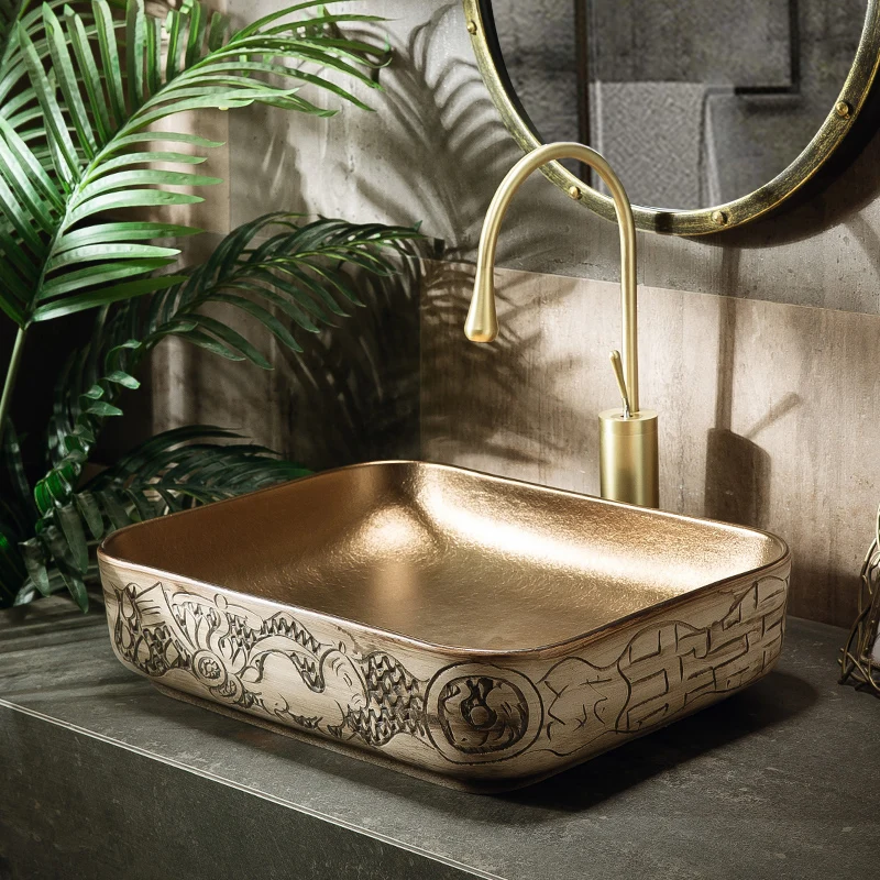 

Красно-белая керамическая раковина Цзиндэчжэнь для ванной, раковина для умывальника, вертикальная раковина для ванной комнаты, раковина с птицами и цветами