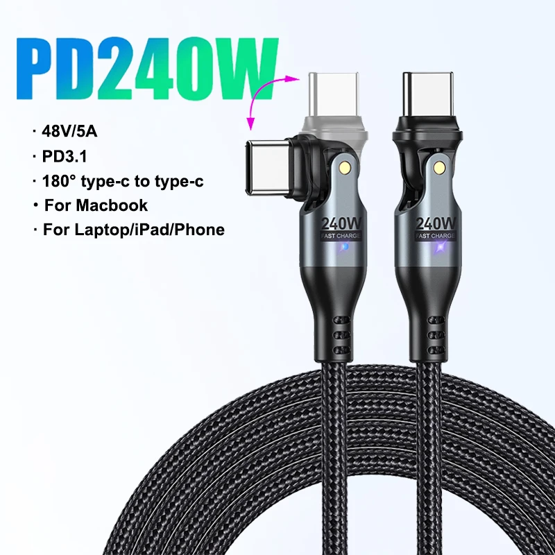 ตัวเลือกสินค้า สายชาร์จ USB-C 240W ชาร์จเร็ว 5A สำหรับ iPhone 15 Samsung Xiaomi MacBook Pro