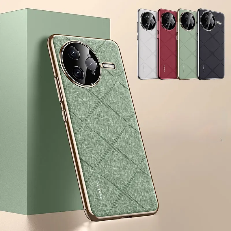 Luxury Leather Phone Case with Plating Camera Lens Protection