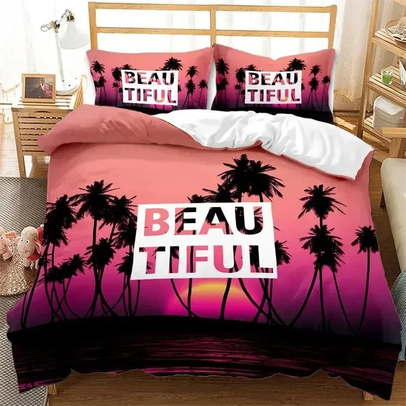 Hawaiian Summer Beach Duvet Cover Exotic Tropical Seascape Bedding Set Microfiber Palm Trees Comforter Cover For Kids Adult Room 6
