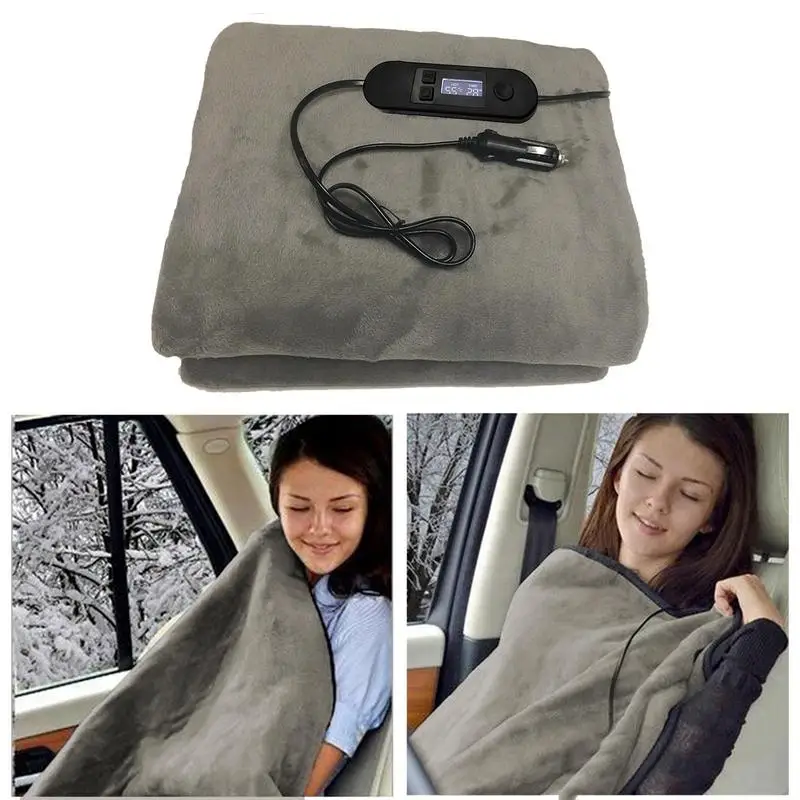 Car Heated Blanket 12V Winter Warm Smart Temperature Electric Heated Blankets Car Cigarette Lighter Plug Travel Blanket