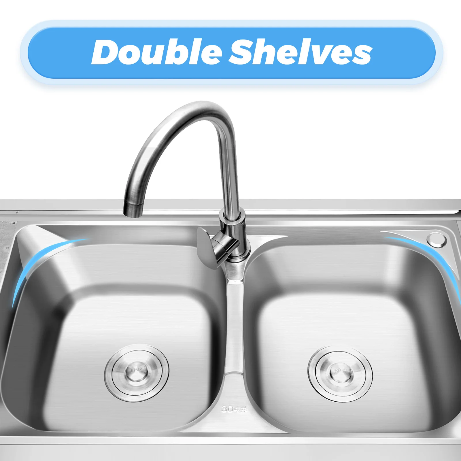 47.24x 17.72inch Stainless Steel Sink with Shelf Freestanding Commercial Restaurant Kitchen Sink Double Bowl with Tap&Drainboard 4