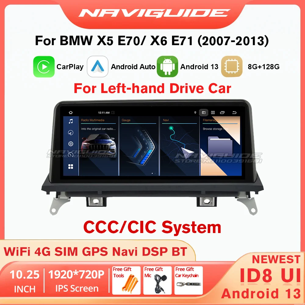 

Автомобильный радиоприемник IDE ID8 UI 10,25 дюймов Android 13 8G + 128G для BMW X5 E70 X6 E71 2007-2013 LHD Carplay Автомобильный GPS мультимедийный плеер DSP