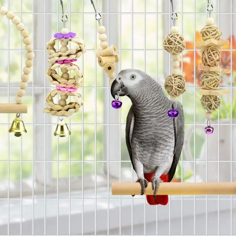 9 Pcs/Set Bird Parrot Swing Toys Chewing Standing Hanging Perch Hammock Climbing Ladder Bird Cage for Budgerigar Conure