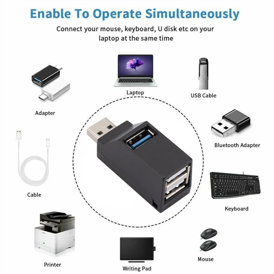 USB Hub USB 3.0 Hub Portable 3 Ports Fast Data Transfer USB Splitter for Computer Laptop Docking Station 2.0 Hub Adapter PC Accessories