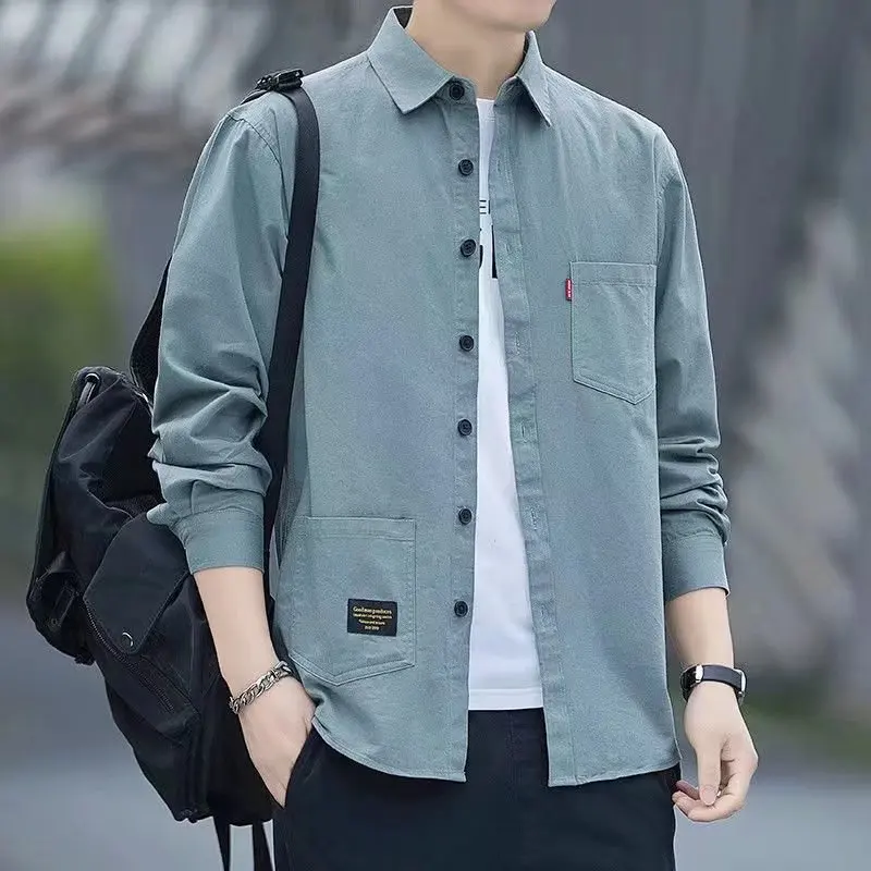 Pockets Button Handsome Turn-down Collar Shirts Spring Summer Comfortable Loose Cardigan 2023 Men\'s Clothing Thin Fashion Casual