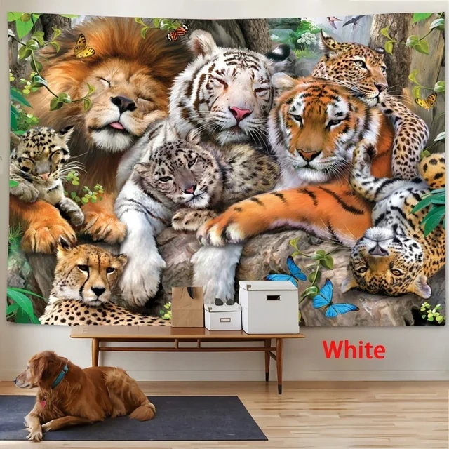 森の虎とヒョウの3D印刷タペストリー壁掛け寝室の窓の装飾タペストリー