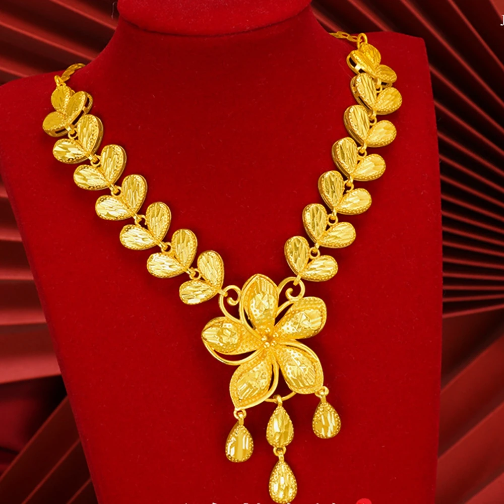 

Wedding Luxury Women Pendant Chain Collar Necklace with Flower Design Elegant 18k Yellow Gold Filled Lady Engagement Bridal Gift