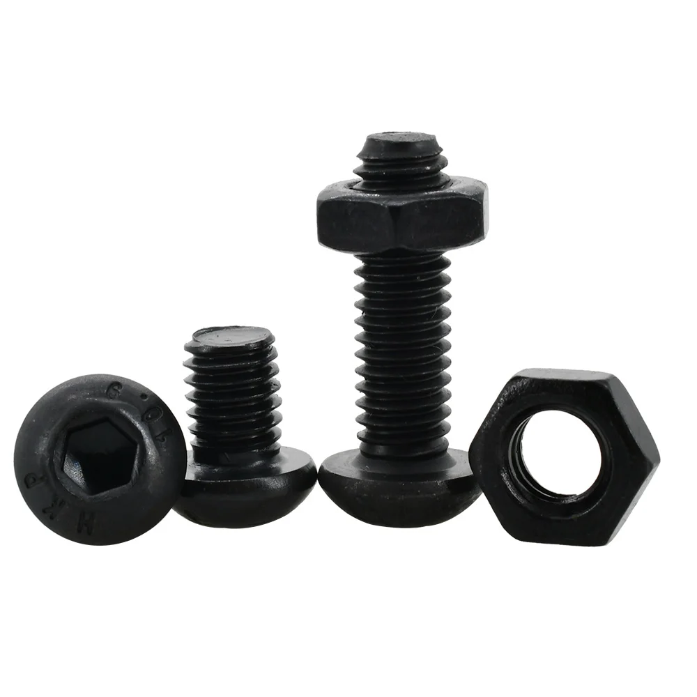 Grade 10.9 Round Head Hexagon Socke Screws M2 M3 M4 M5 M6 Motor Fairing Bolts ISO7380 Black Alloy Steel Hex Allen Bolt Nut Kit