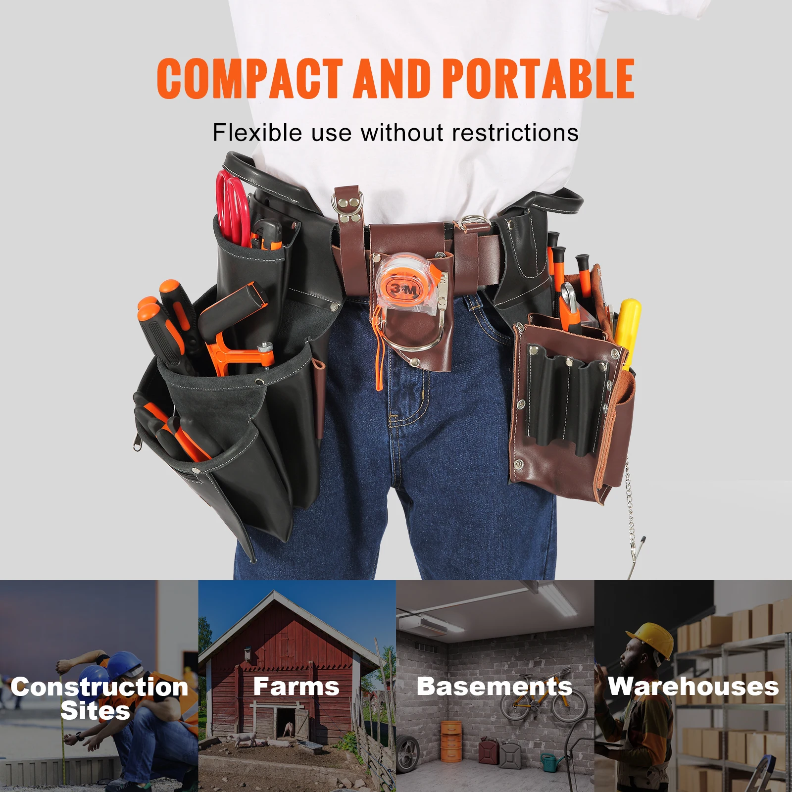 VEVOR 31 Pockets Tool Belt Pounch Adjusts 32 In to 54 In Leather Detachable Tool Storge Bag for Electrician Carpenter Handyman 6