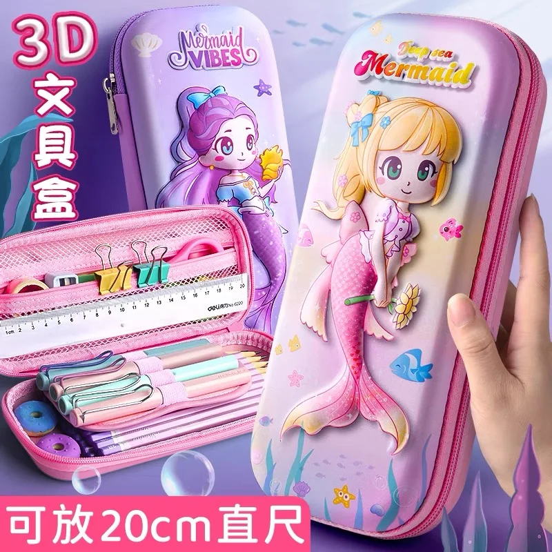 

3D Mermaid Pencil Case for Girl School Supplies Pen Box Kawaii Korean Stationery Bag Pink Unicorn Rabbit Ruler Holder Pouch Gift