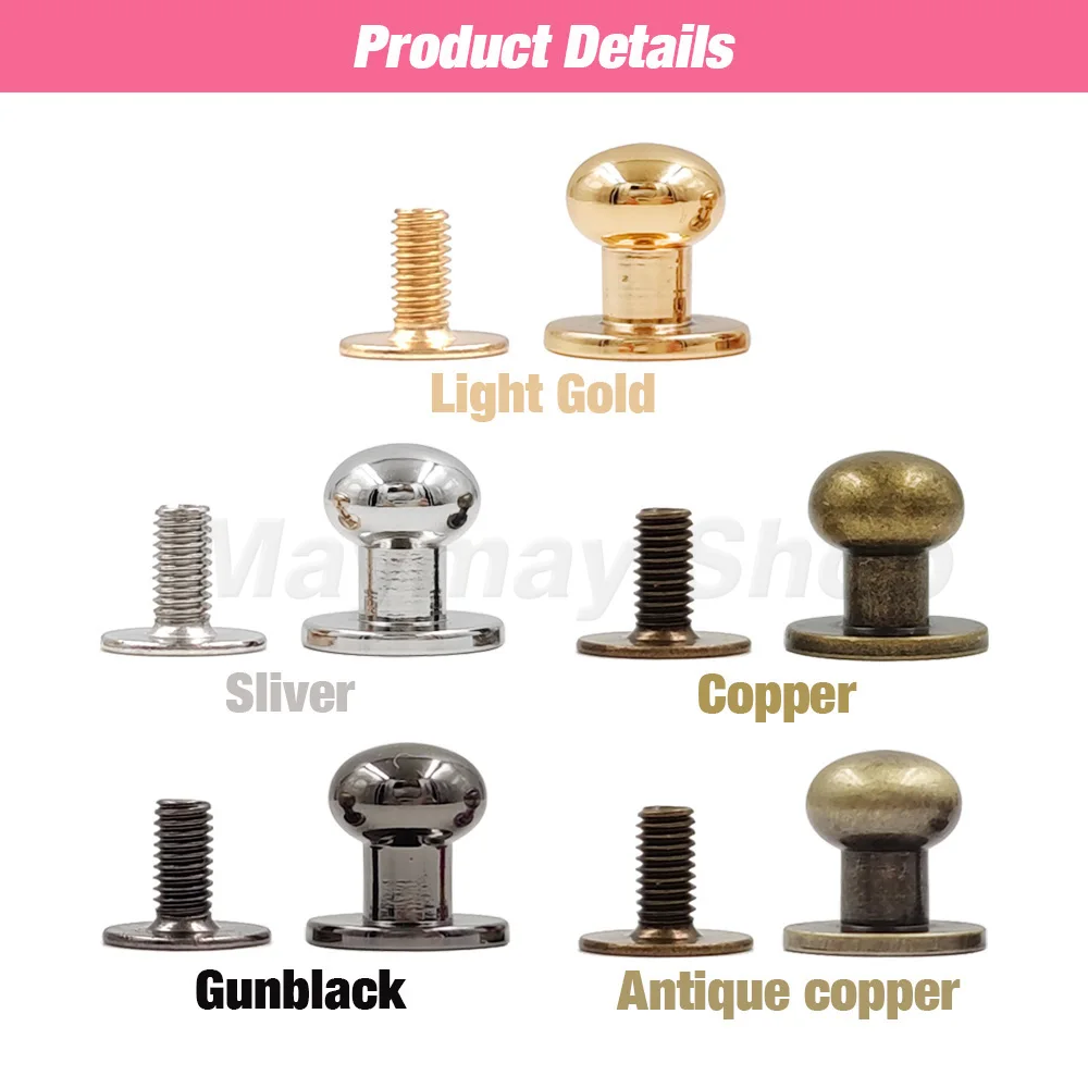 Round Ball Head Post Studs Brass Buttons Chicago Screwback Nail Rivet 5-10pcs Leather Bag Craft Hardware DIY Accessories Buckles metal rivets copper rivets metal studs leather rivets metal brads
