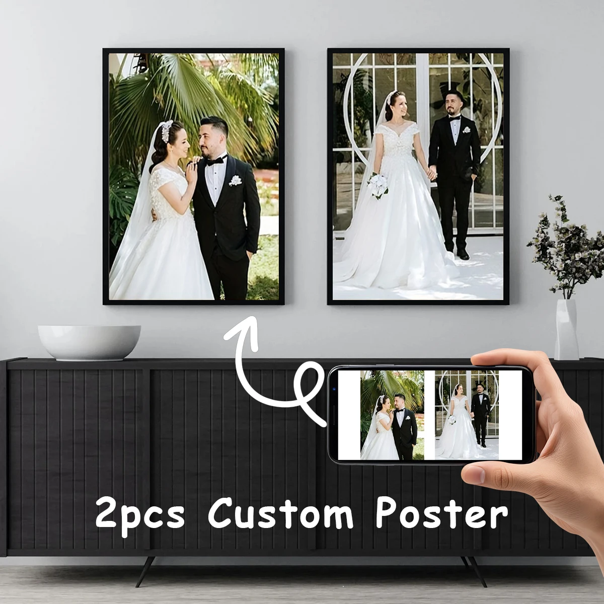 2pcs/set Personalized Custom Canvas Prints Photo Wall Art Poster for Family Life Pet Animal Birthdays Wedding Scenery Home Decor 3