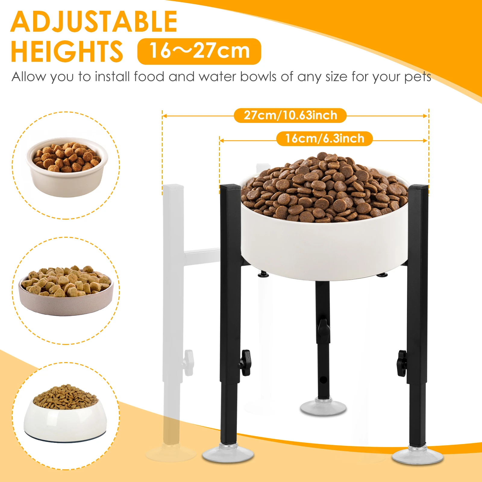 Metal Adjustable Elevated Dog Food Bowls Stand for Large Pets