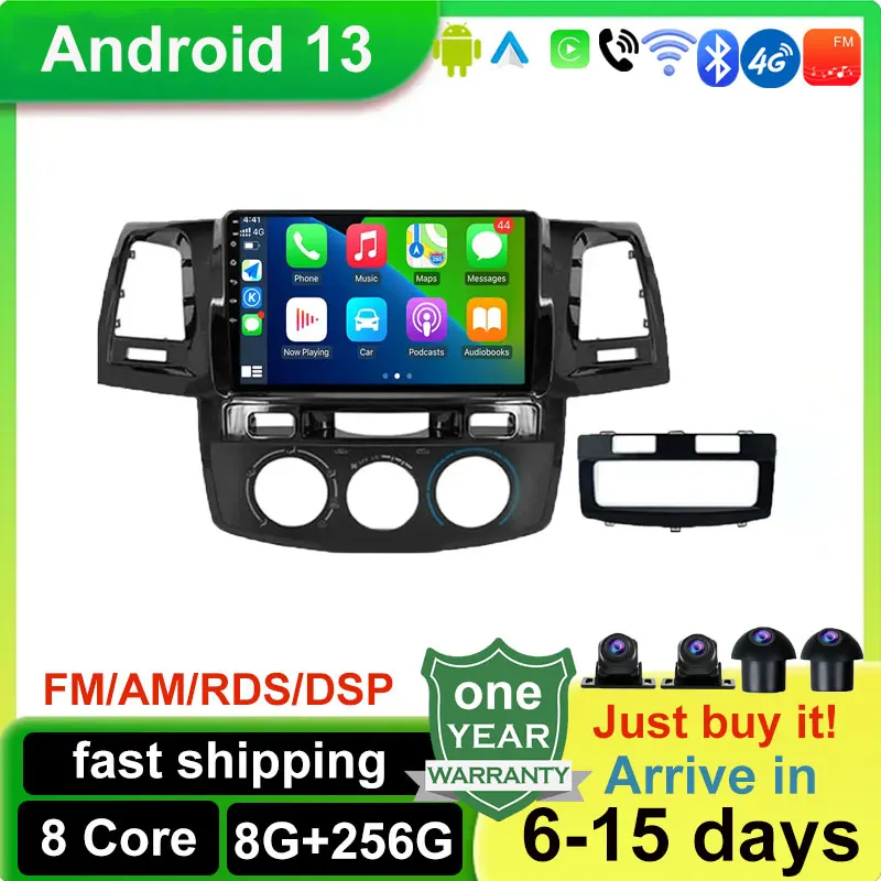 Car Radio Multimedia Video Player Autoradio Navigation GPS Android 13 Carplay  For Toyota Fortuner HILUX Revo Vigo 2008-2014