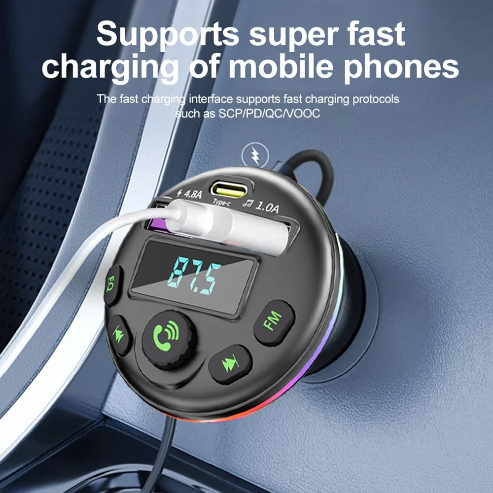 Car bluetooth receiver 5.0 FM transmitter MP3 modulator for IPhone Huawei Xiaomi